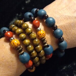 Multicolor Wooden Beaded Bracelet Stacked Expandable